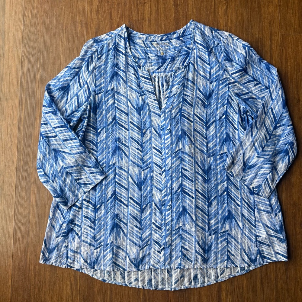 Lilly Pulitzer Nalani Tunic Blouse Small Costa Verde Lapis Blue Top Gauze Cotton
